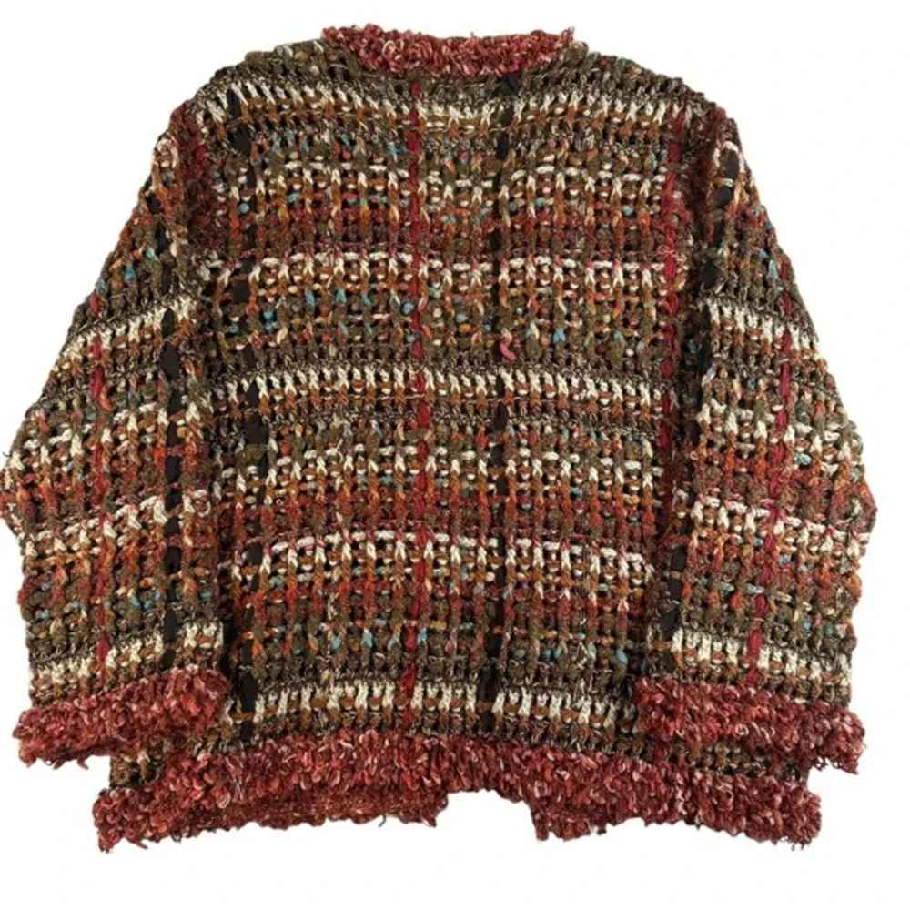 Curio Womens Large Open Front Cardigan Chunky Textured Knit Multicolor‎ Boho